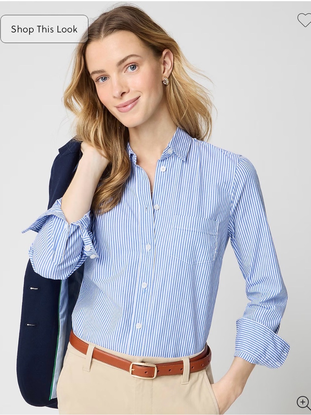 J. Crew Blue and White Striped Cotton Button-Down Poplin Shirt size small